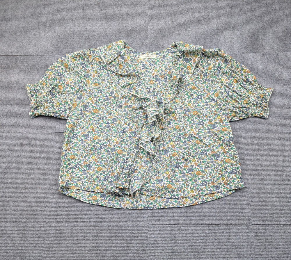Natural Life Blouse Women Medium Floral Boho Cottage Western Ruffle Cotton Green - Picture 1 of 6